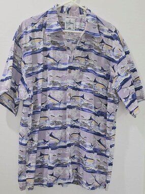 Guy Harvey Bluewater Wear XL Marlin Fishing Shirt Purple Hawaiian Button Up USA